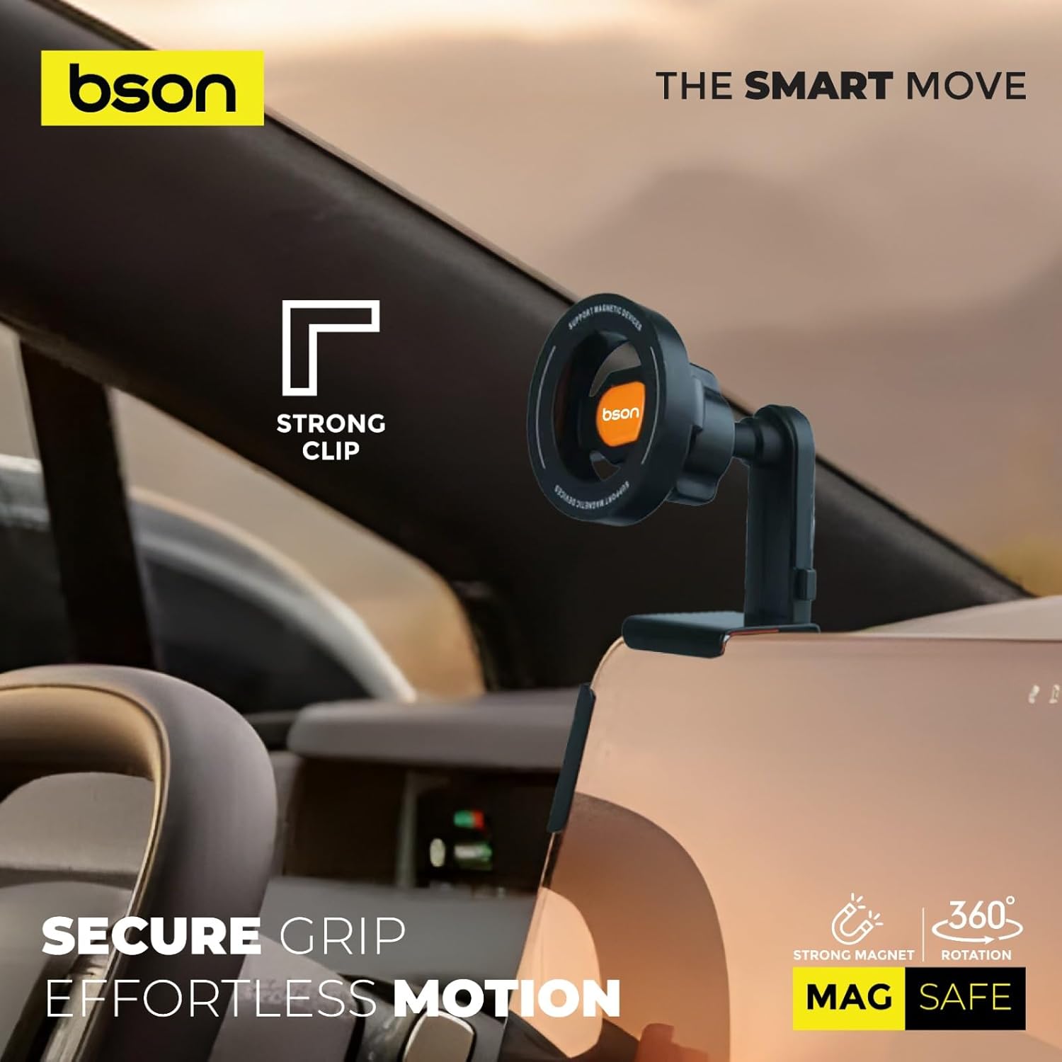 BSON New All Screen Phone Holder, Magnetic MagSafe Car Mount with 360° Rotation - Black