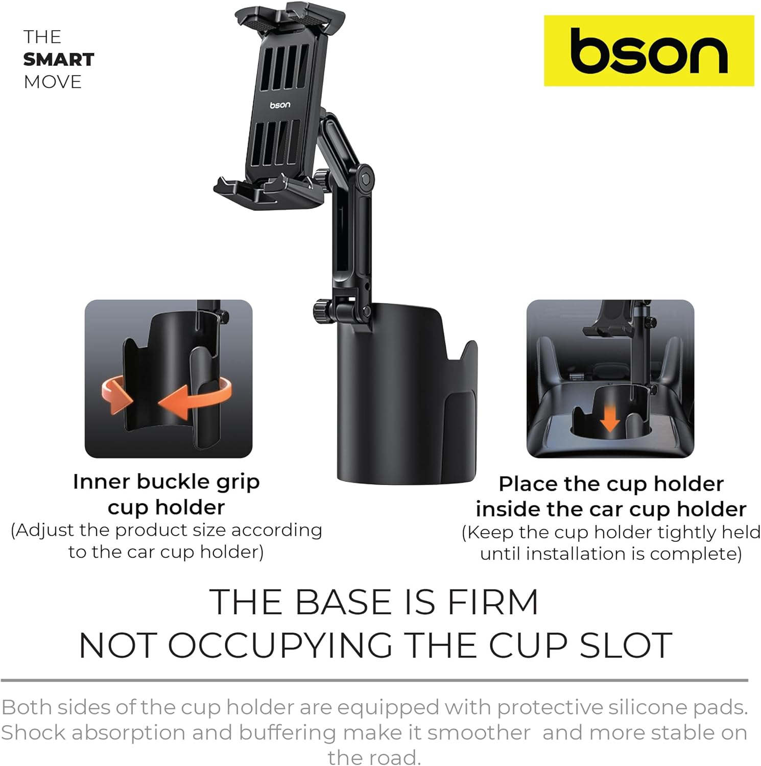 BSON New Cup Phone Holder, 2-in-1 Cup & Phone Holder with 360° Rotation - Black