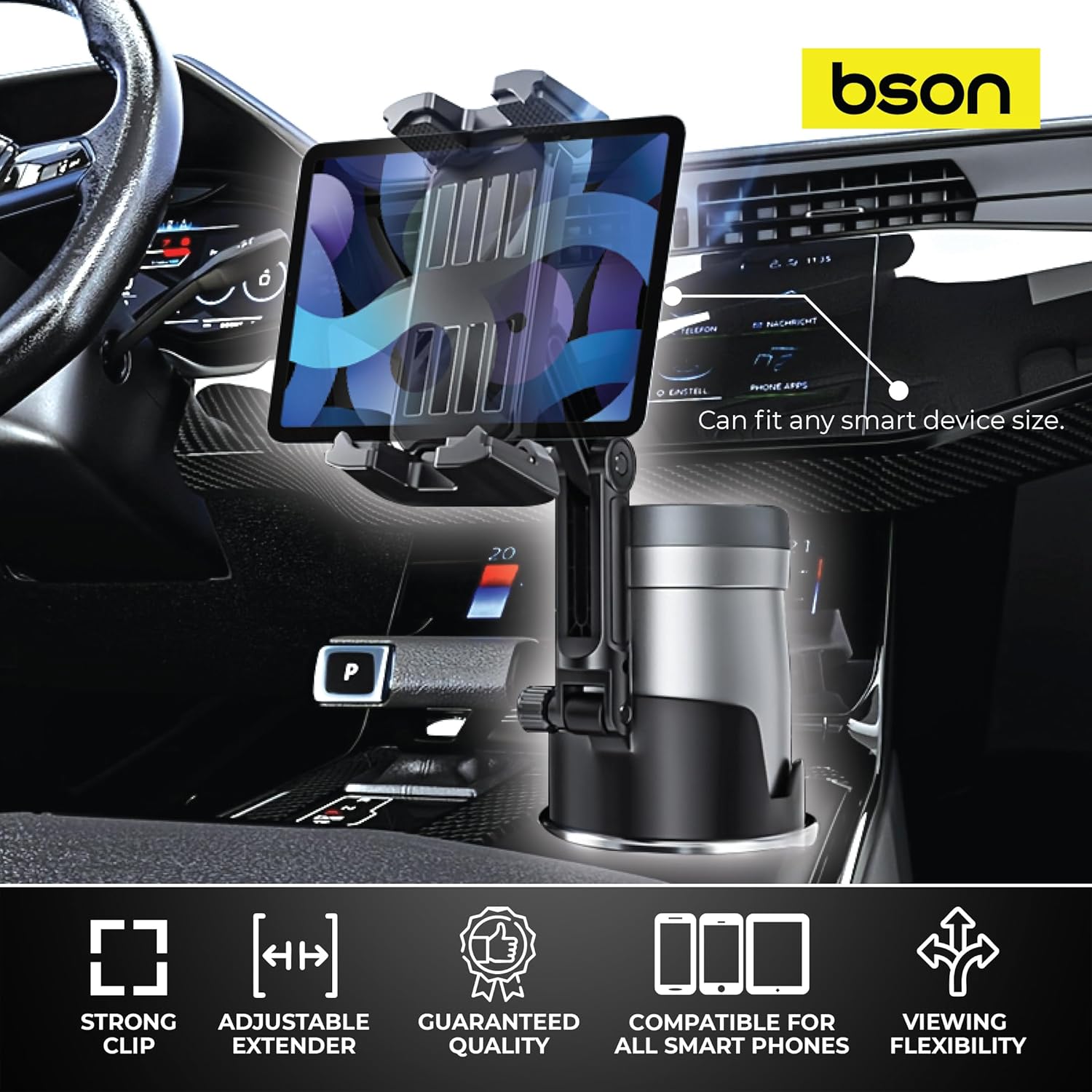 BSON New Cup Phone Holder, 2-in-1 Cup & Phone Holder with 360° Rotation - Black