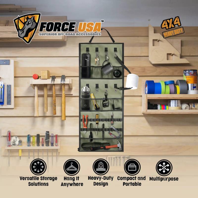 Force USA Hanging Organizer Storage, Wall-Mounted Design - Black & Grey