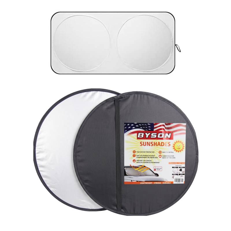 BYSON Sun Shade Round Type 150x70cm, Foldable Car Windshield - Black