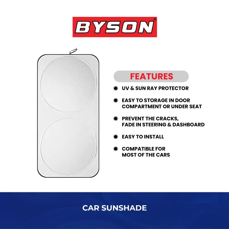 BYSON Sun Shade Round Type 150x70cm, Foldable Car Windshield - Black