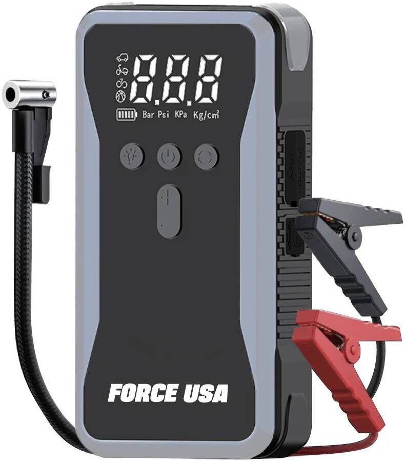 Force USA 4-in-1 Jump Starter with Air Pump, 100W Power - Black