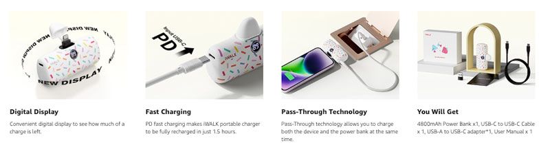 iWalk Linkme Pro Fast Charge 4800 Mah Pocket Battery With Battery Display - White