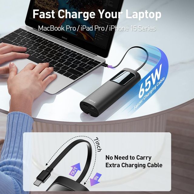 iWalk Tanker Powerbank 20000 mAh PD 65W With Build in Cables - Black