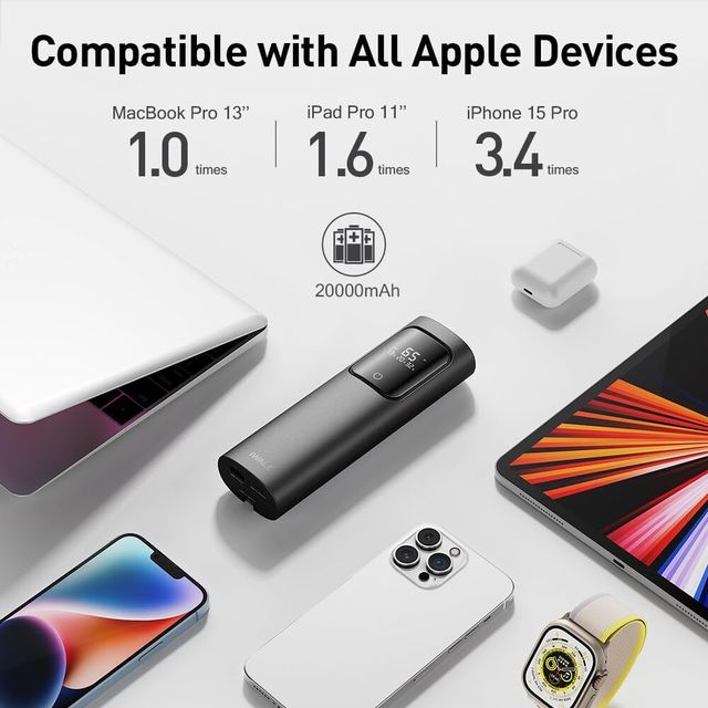 iWalk Tanker Powerbank 20000 mAh PD 65W With Build in Cables - Black