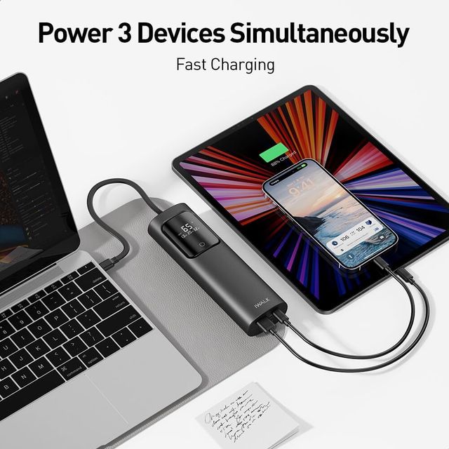 iWalk Tanker Powerbank 20000 mAh PD 65W With Build in Cables - Black