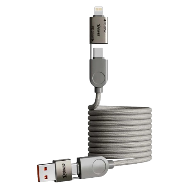 XPower MF240 1.2M Magnetic Absorption 4-in-1 Zinc Alloy 240W Charging Cable - Titanium