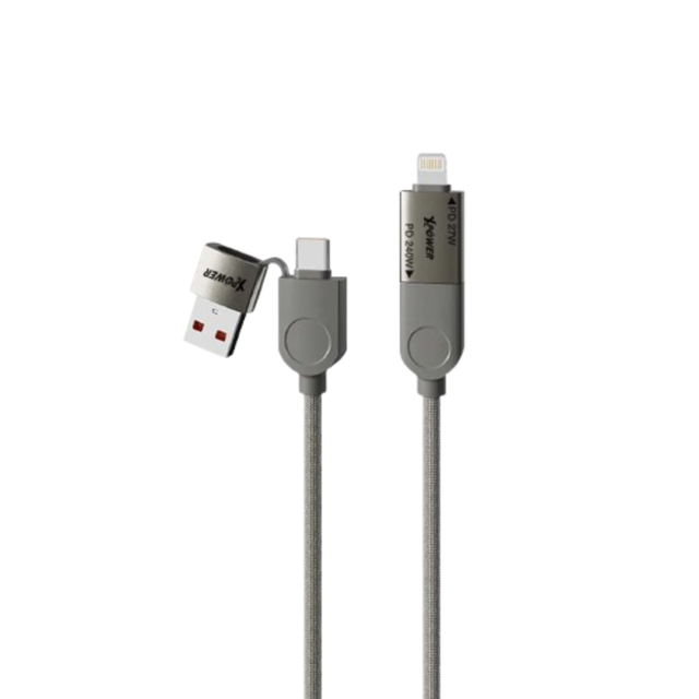 XPower MF240 1.2M Magnetic Absorption 4-in-1 Zinc Alloy 240W Charging Cable - Titanium