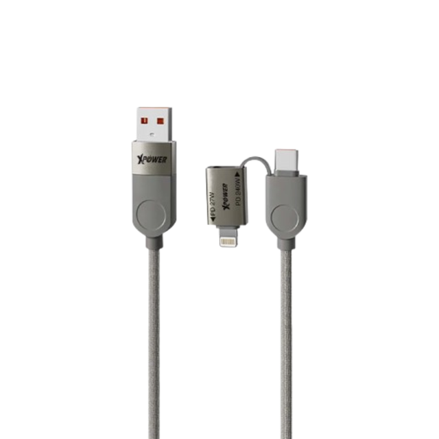 XPower MF240 1.2M Magnetic Absorption 4-in-1 Zinc Alloy 240W Charging Cable - Titanium
