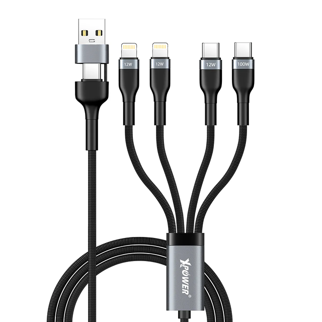 XPower BC24 8-in-1 2-out-of-4 100W Aluminum Alloy Charging Cable, 1.2m - Gray