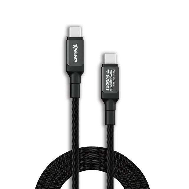 XPower 240W Aluminium Alloy Thunderbolt 5 Type-C to Type-C 1.2M Cable - Grey