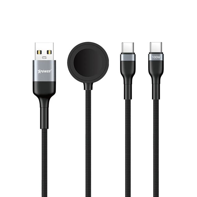 XPower Combo Watch CW1 6-in-1 Digital Display Aluminum Alloy Charging Cable, 1.2m - Black