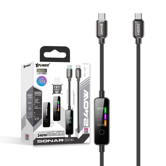 XPower SONAR SR240 Type-C to Type-C Sync & Charge Cable, 240W - Gray