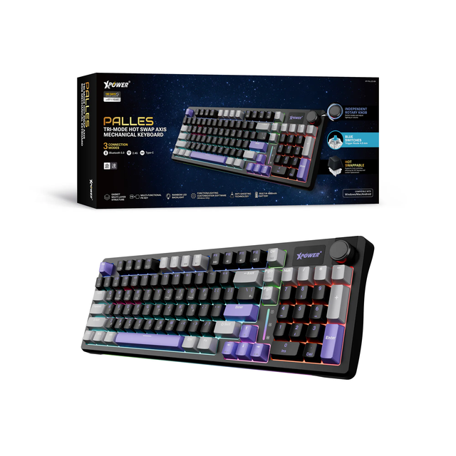 XPower Palles Tri-Mode Hot Swap Axis Mechanical Keyboard - Black