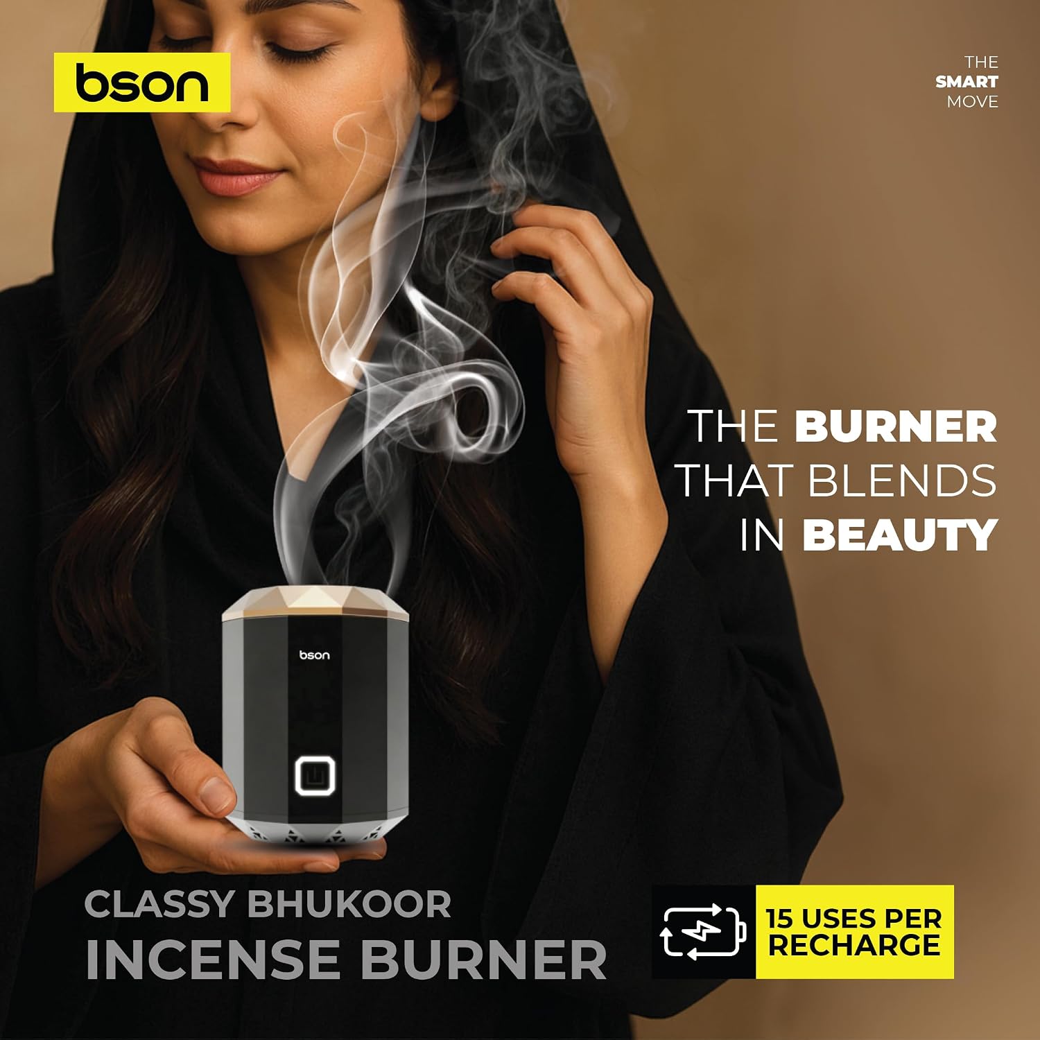Bson Classy Bhukoor Incense Burner,15 uses per recharge, 90 Sec auto shut-off - Black