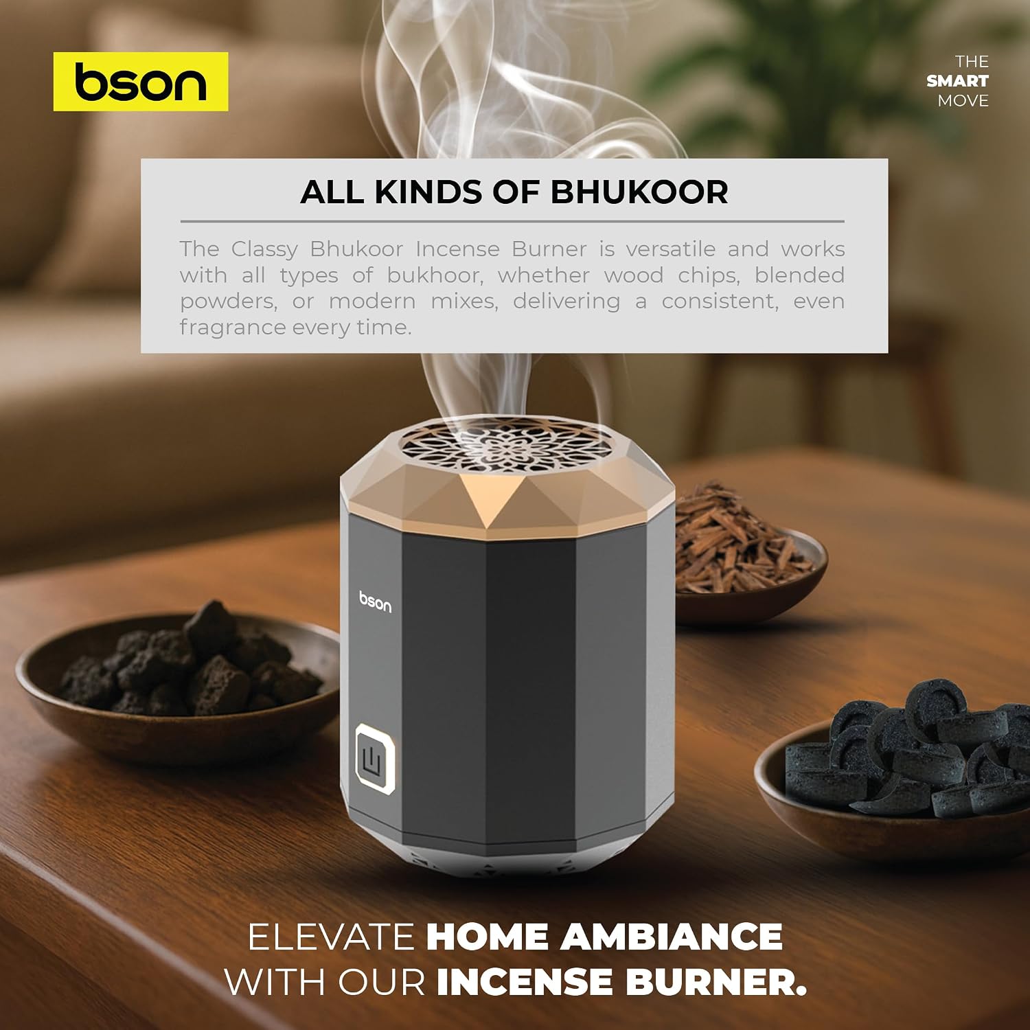 Bson Classy Bhukoor Incense Burner,15 uses per recharge, 90 Sec auto shut-off - Black