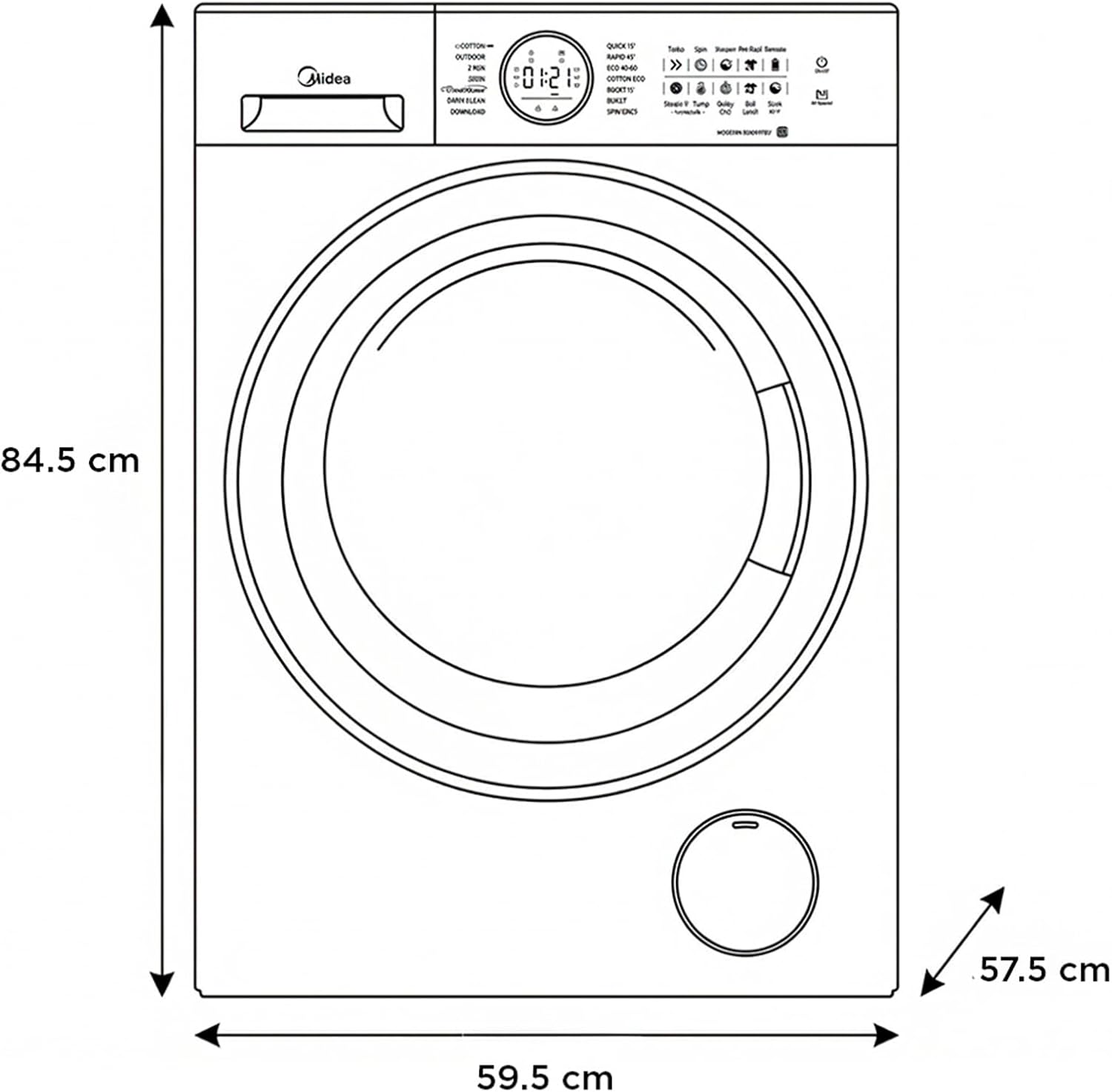 Midea Front Load Washer & Dryer 15KG / 9KG, Titanium - MF210D150WB/T-GCC