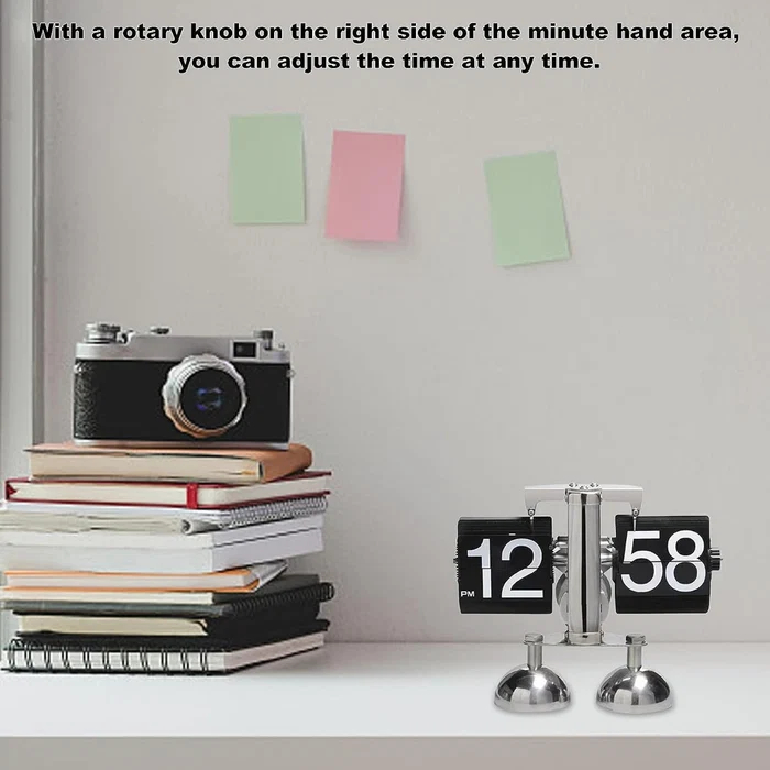 Automatic Page Turning Quartz Movement Clock - Black & Steel