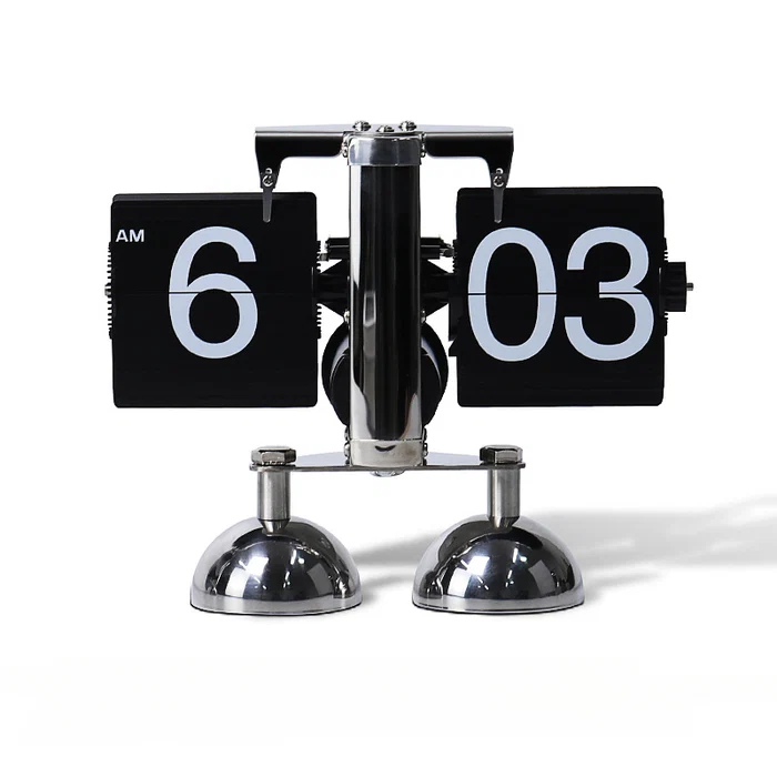 Automatic Page Turning Quartz Movement Clock - Black & Steel