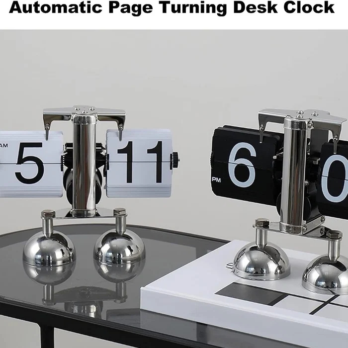 Automatic Page Turning Quartz Movement Clock - Black & Steel