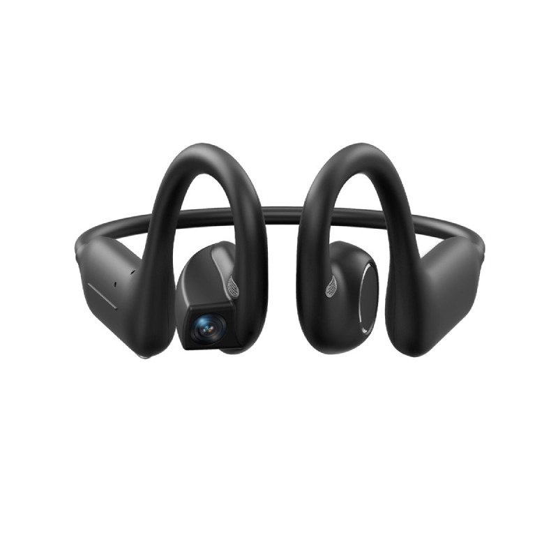 E12 AI Translation Smart Camera Bone Conduction Earphones 8MP 1080P EIS Video - Black