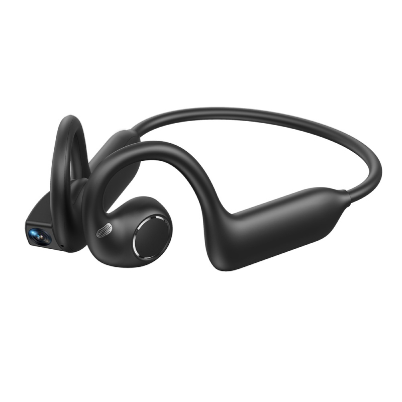 E12 AI Translation Smart Camera Bone Conduction Earphones 8MP 1080P EIS Video - Black