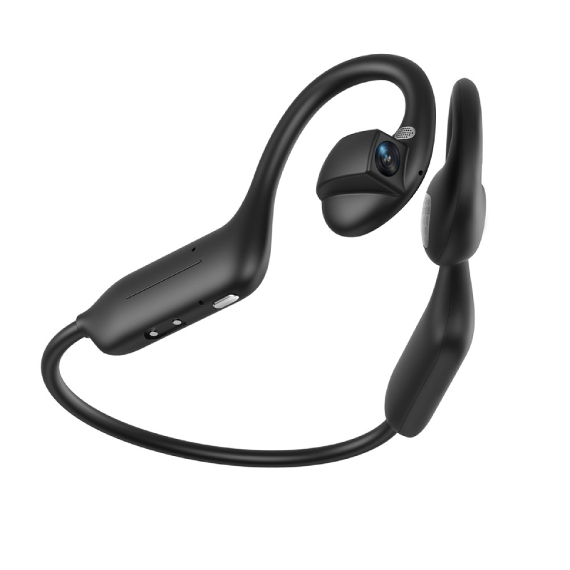 E12 AI Translation Smart Camera Bone Conduction Earphones 8MP 1080P EIS Video - Black