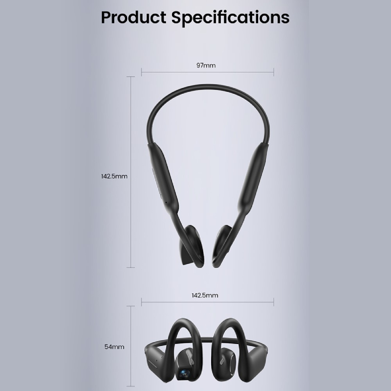 E12 AI Translation Smart Camera Bone Conduction Earphones 8MP 1080P EIS Video - Black