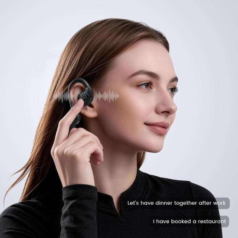 E12 AI Translation Smart Camera Bone Conduction Earphones 8MP 1080P EIS Video - Black