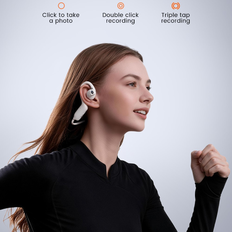 E12 AI Translation Smart Camera Bone Conduction Earphones 8MP 1080P EIS Video - Black