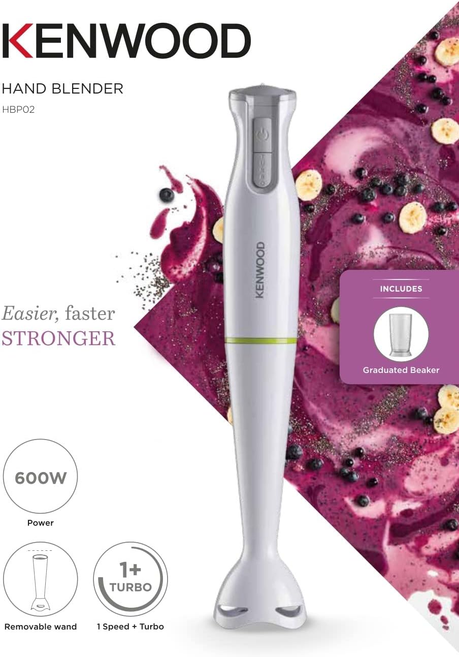 Kenwood Hand Blender 600W Stick Blender with Graduated Beaker - White