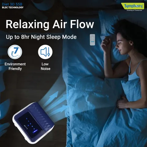 Symphony 55L Tower Air Cooler115W, Pop-up Touchscreen, DiET 3D 55B - Blue & White