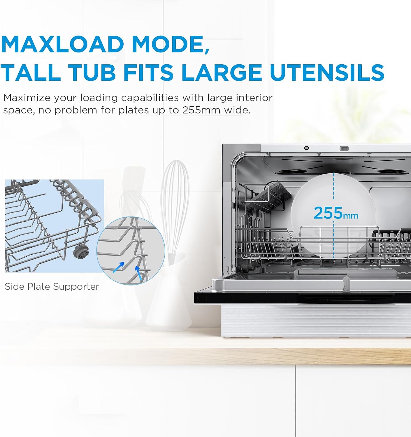 Midea Counter Top Dishwasher with 6 Place Settings & Auto Open Door - Black & White