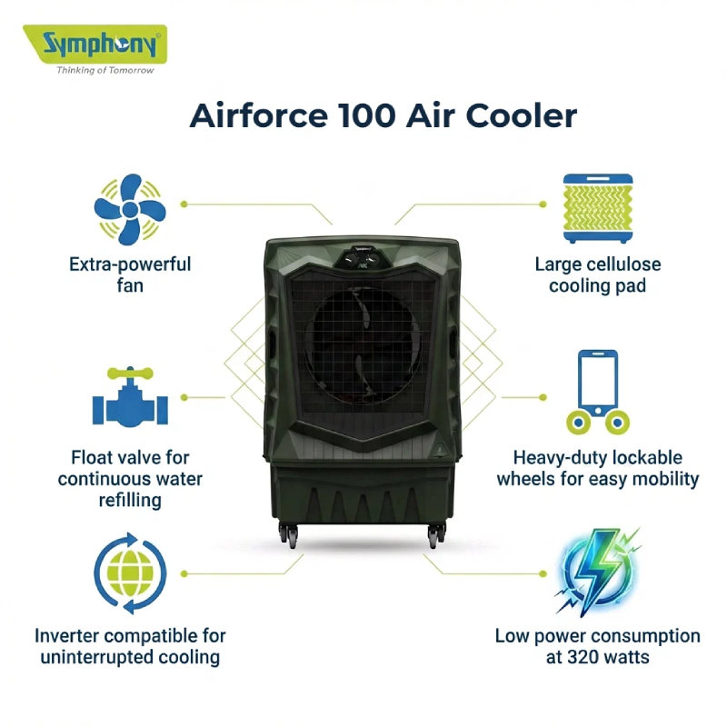 Symphony Air Force 100 Desert Air Cooler, Powerful Jet Fan - Militry Green