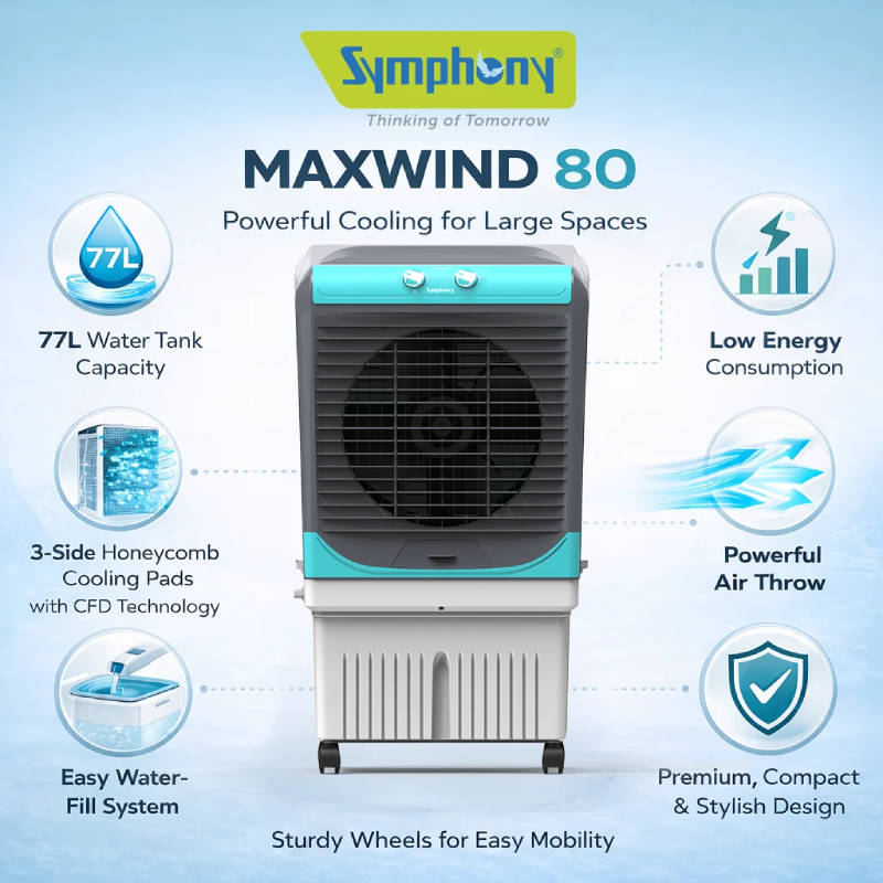 Symphony 80 L Desert Air Cooler Desert Air Cooler - Grey & Blue