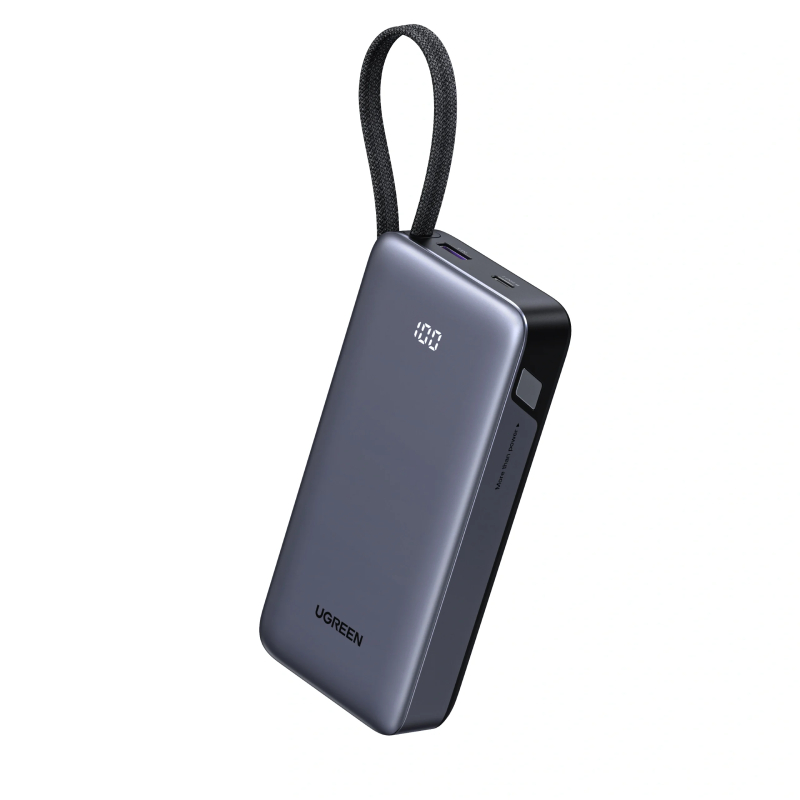 UGREEN Nexode 20000mAh Power Bank 45W Portable Charger with Built-In Cable - Grey