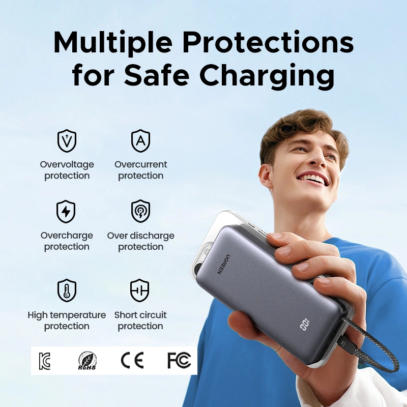 UGREEN Nexode 20000mAh Power Bank 45W Portable Charger with Built-In Cable - Grey