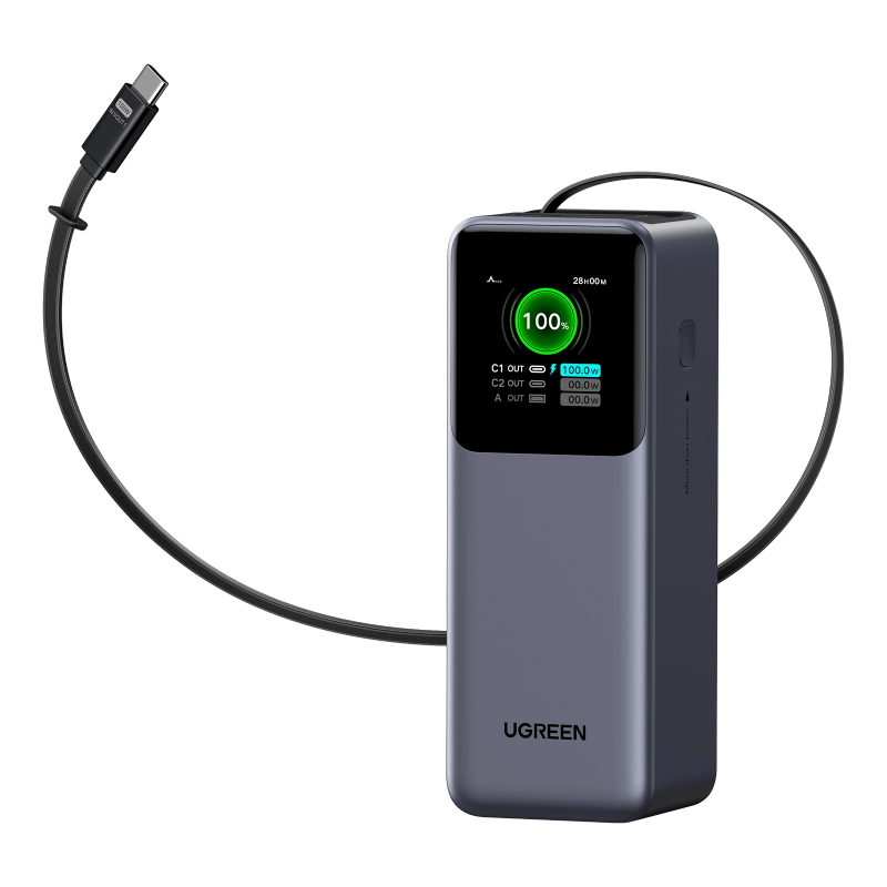 UGREEN Nexode 20000mAh 165W Power Bank for MacBook Pro 16, Built-in Cable - Grey