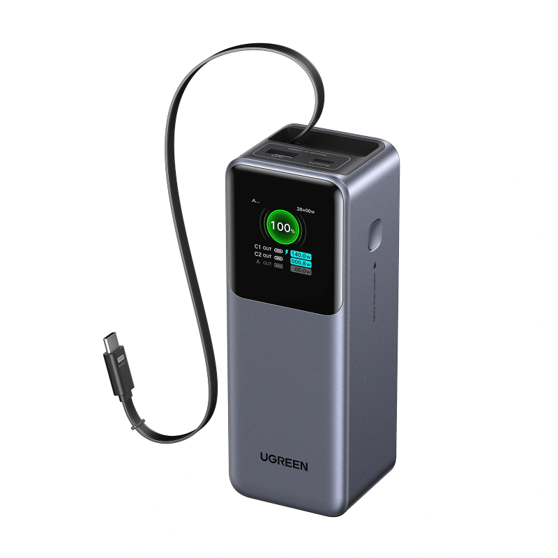 UGREEN Nexode 20000mAh 165W Power Bank for MacBook Pro 16, Built-in Cable - Grey