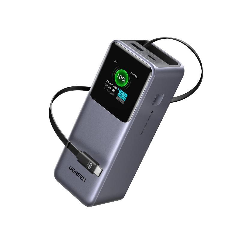 UGREEN Nexode 20000mAh 165W Power Bank for MacBook Pro 16, Built-in Cable - Grey