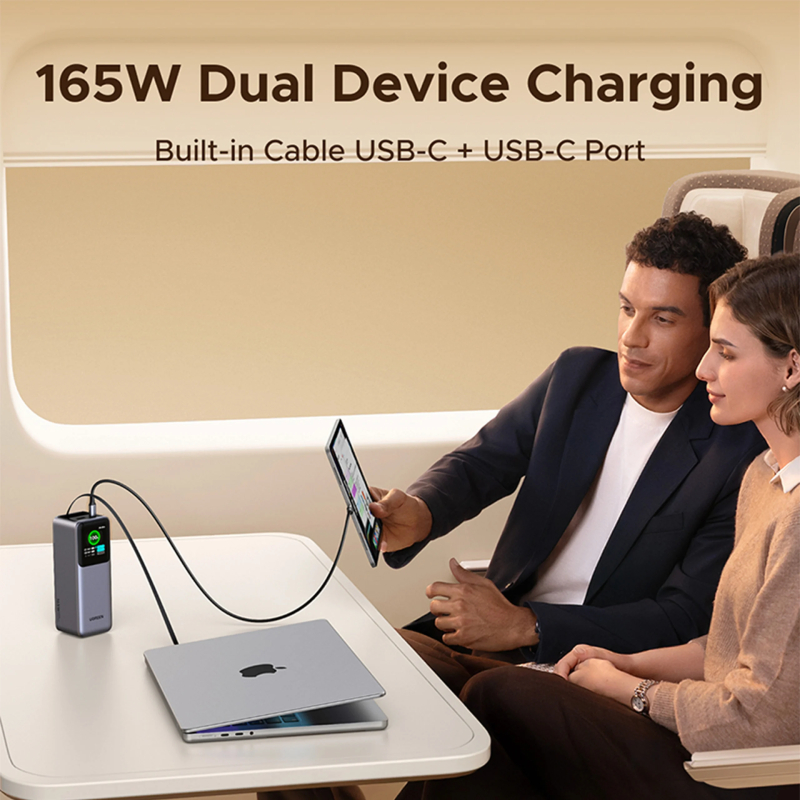 UGREEN Nexode 20000mAh 165W Power Bank for MacBook Pro 16, Built-in Cable - Grey