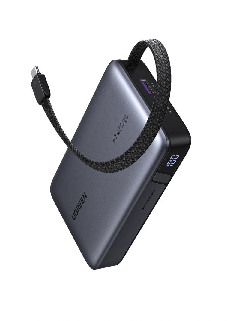 UGREEN Nexode Power Bank 20000mAh 67W with Built-in USB-C Cable - Grey