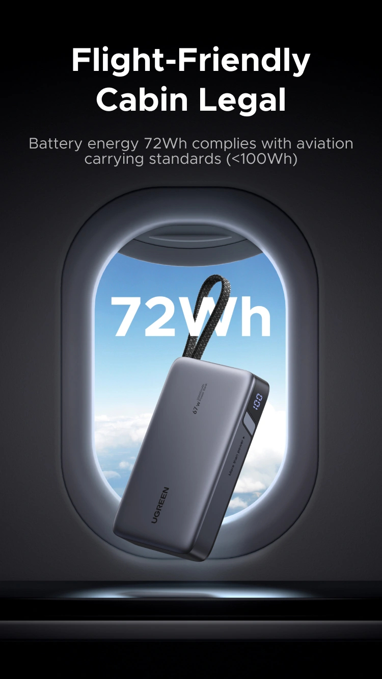 UGREEN Nexode Power Bank 20000mAh 67W with Built-in USB-C Cable - Grey