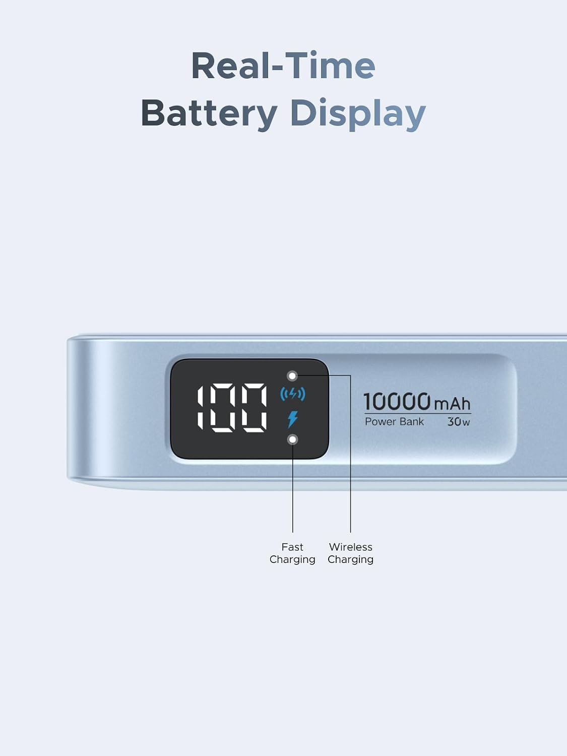 UGREEN MagFlow 10000mAh Magnetic Power Bank for MagSafe with Built-in Cable - Blue