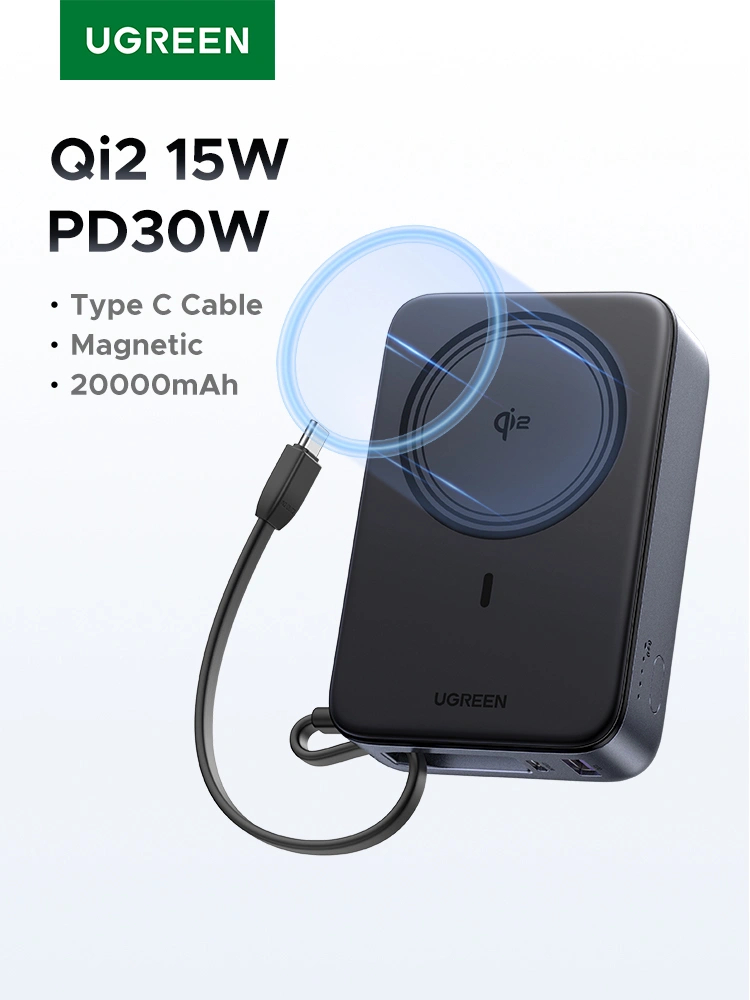 UGREEN Qi2 Magnetic Wireless Power Bank 20000mAh 30W 1C+15W - Black