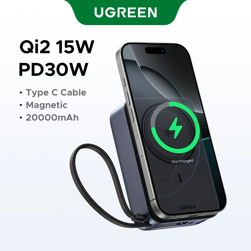 UGREEN Qi2 Magnetic Wireless Power Bank 20000mAh 30W 1C+15W - Black