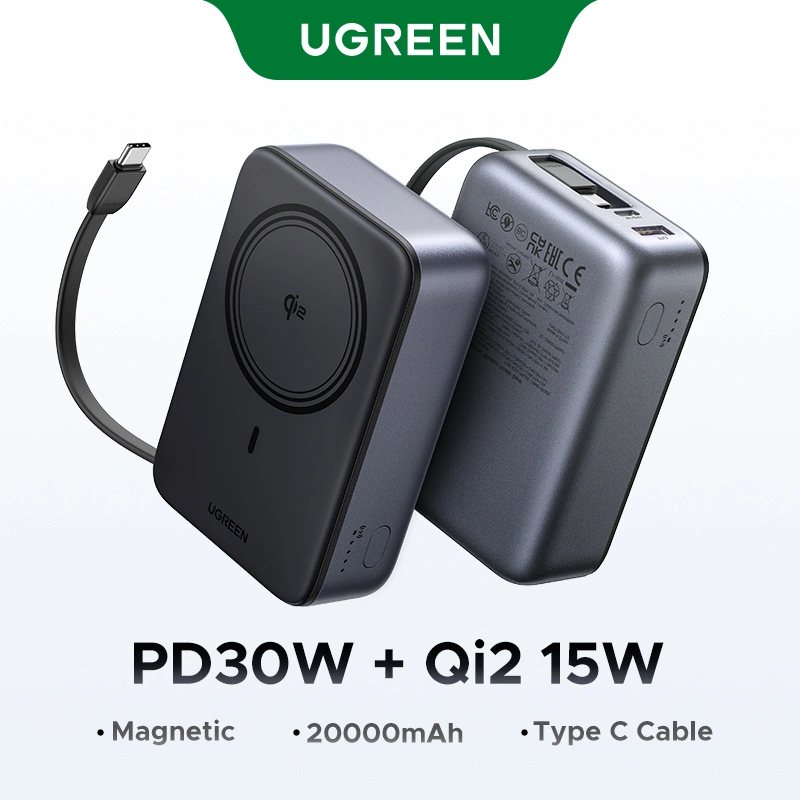 UGREEN Qi2 Magnetic Wireless Power Bank 20000mAh 30W 1C+15W - Black