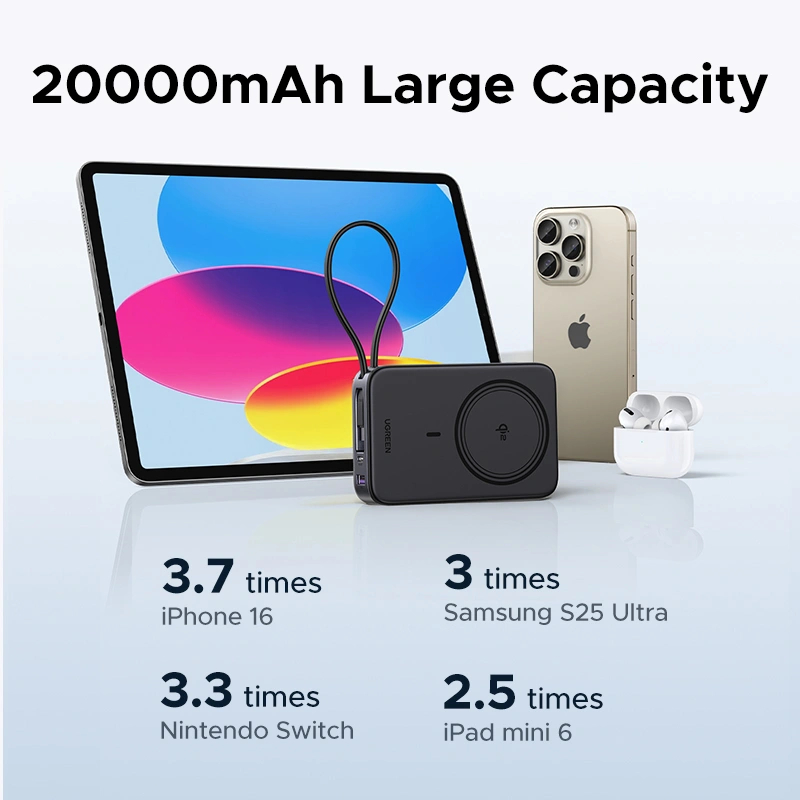 UGREEN Qi2 Magnetic Wireless Power Bank 20000mAh 30W 1C+15W - Black