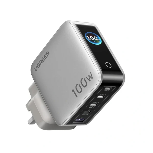 UGREEN 100W 5-Port GaN Fast Charger with Smart Display UK - Silver